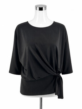 Ciara Sun Woo Draped Side Tie Dolman Top Black Stretch Jersey Size Medium
